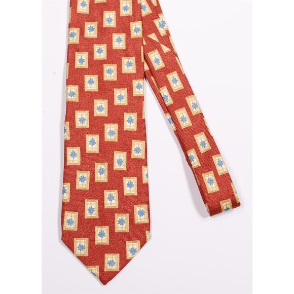 Ermenegildo Zegna Gold Orange Geometric Print Silk Necktie Tie - Picture 3 of 7